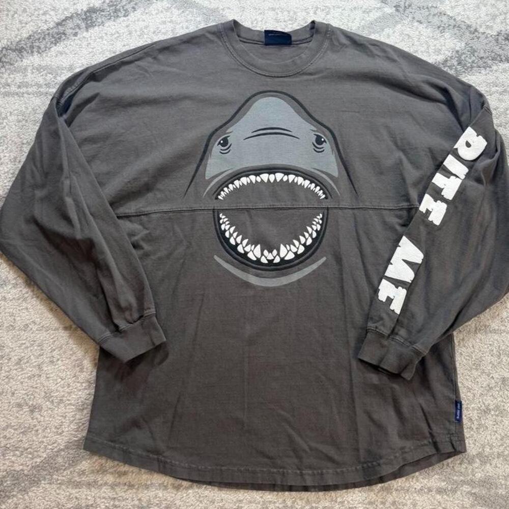 Sea World Spirit Jersey Brown Tan Shark Jaws “Bite Me” Spell Out Graphic medium